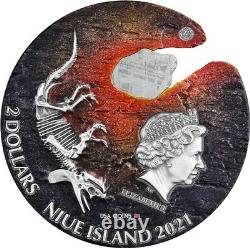 2021 2 Oz Silver $2 Niue Impact Moments METEORITE MUONIONALUSTA Antiqued Coin