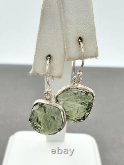 Estate 925 Sterling Natural Czech Moldavite Meteorite Impact Glass EarringsVIDEO