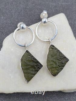 Estate 925 Sterling Natural Czech Moldavite Meteorite Impact Glass EarringsVIDEO