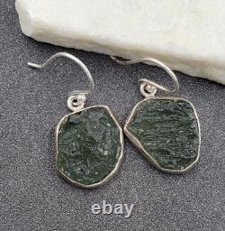 Estate 925 Sterling Natural Czech Moldavite Meteorite Impact Glass EarringsVIDEO