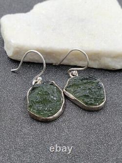 Estate 925 Sterling Natural Czech Moldavite Meteorite Impact Glass EarringsVIDEO