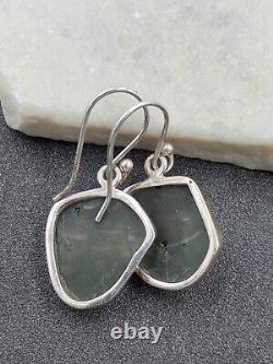 Estate 925 Sterling Natural Czech Moldavite Meteorite Impact Glass EarringsVIDEO