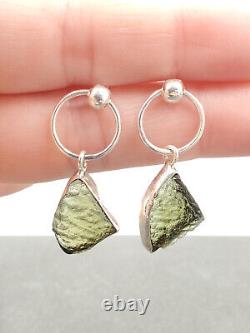 Estate 925 Sterling Natural Czech Moldavite Meteorite Impact Glass EarringsVIDEO