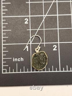 Estate 925 Sterling Natural Czech Moldavite Meteorite Impact Glass EarringsVIDEO