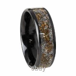 Fused Impact Dinosaur Meteorite Glow Ring, Black Ceramic Mens Wedding Band 8mm