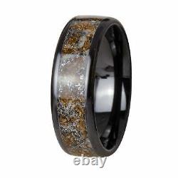 Fused Impact Dinosaur Meteorite Glow Ring, Black Ceramic Mens Wedding Band 8mm