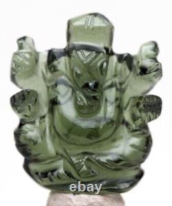 MOLDAVITE GANESHA Ganesh Meteorite Impact Glass Gemstone Tektite HINDU Carving