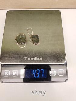 Boucles d'oreilles en verre d'impact de météorite de moldavite tchèque naturelle en argent sterling 925