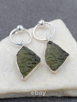 Boucles d'oreilles en verre d'impact de météorite moldavite naturel tchèque en argent sterling 925