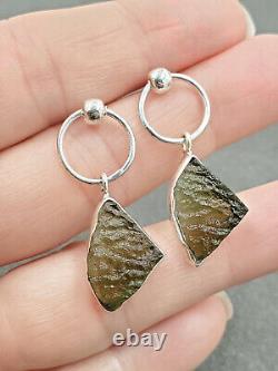 Boucles d'oreilles en verre d'impact de météorite moldavite naturel tchèque en argent sterling 925