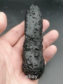 Carillon d'ange XXL Tektite Indochinite Rod 108,97g / 11,2cm Verre d'impact de météorite