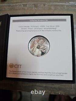 Îles Cook 2020, Impact de la météorite de Viñales, 1 oz d'argent $5 avec boîte et COA