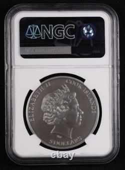 Météorite d'impact de chondrite de 2015 NWA 4037 pièce en argent de 5 $ Cook Islands NGC MS70