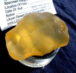 Specimen d'impact de Tektite de météorite en verre du désert libyen (570 crt) - Gemme jaune avec des fossettes